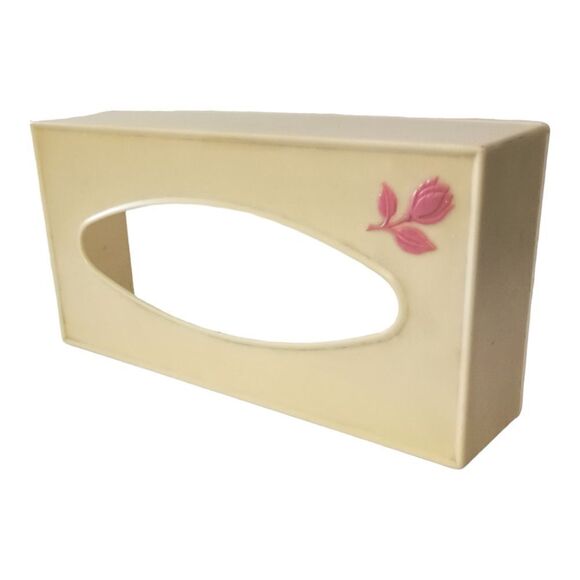 VIntage Tissue Box Cover Holder Fesco Plastic Beige Pink Rose Celluloid Plastic. - Picture 11 of 16